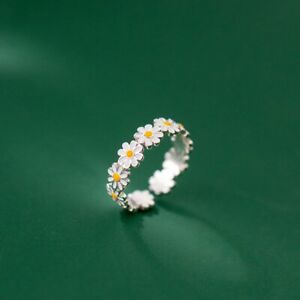 Simple Ladies White Daisy Flower Ring Women Stackable Ring Party Jewelry Gift
