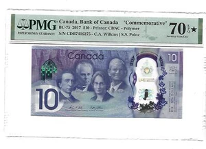 Canada,Bank of Canada "Commemorative" 2017 $10 PMG 70 EPQ Star - Picture 1 of 2