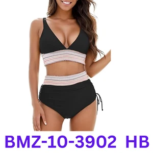Zuvebamyo Women's High Waisted Bikini Swimsuit Block Bathing Suits Black XL - Picture 1 of 4