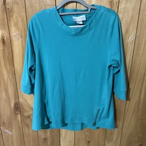 Bleu Bayou Casual Wear Sz XL 3/4 Sleeve Top Zipper Hem 100% Combed Cotton - Picture 1 of 12