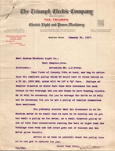 Vintage 1917Business Letter on Letterhead The Triumph Electric Company Boston MA - Picture 1 of 2