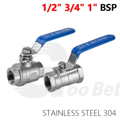 304 Stainless Steel Lever Ball Valve Female-Female 1/2" 3/4" 1" BSP Long Handle - Image 1 of 4
