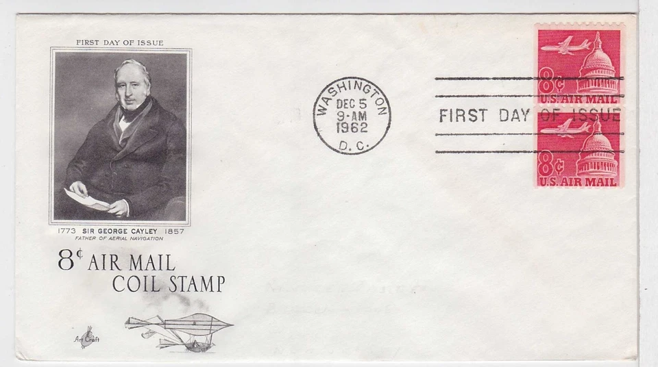 TurtlesTradingPost- Jet Over Capital 8 Cent Coil Pair 1962#C65 FDC- Artcraft - Image 1 of 1