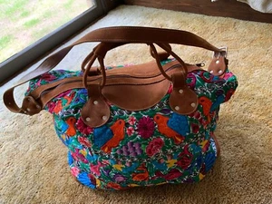 Bolso de Lona de Viaje Bordado Boho De Colección Sin Usar Tropical Pájaro Fruta Peces Guatemala - Imagen 1 de 7