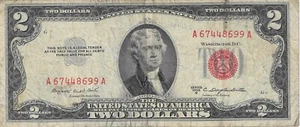 USA $2 1953 B  UNITED STATES Note RED Seal Jefferson Dollars - Picture 1 of 2