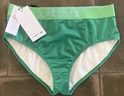 全新带标签女式 Lacoste 印花比基尼底部带通用标志绿色 42-10 码 — 第 1/4 张图片