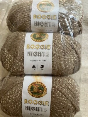 Lion Brand Boogie Nights Yarn Jackpot color beige/glitter, lot of 3, bulky #5 - Image 1 of 3
