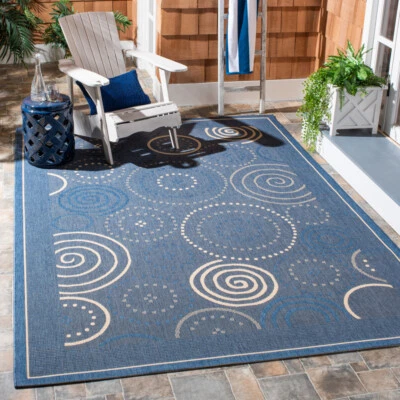 SAFAVIEH Outdoor CY1906-3103 Courtyard Blue / Natural Rug - Image 1 of 4