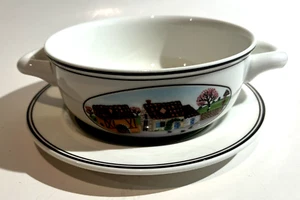 SPECIAL: Villeroy Boch Naif Flat Cream Soup Bowl W Handles + Underplate Saucer - Picture 1 of 7