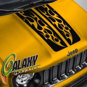 Hood Decal For Jeep Renegade - Rally Stripe Flame Blackout Hood Sticker - Picture 1 of 6