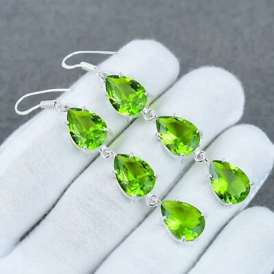 Peridot Gemstone Handmade 925 Silver Drop & Dangle Earring Jewelry - Image 1 of 4
