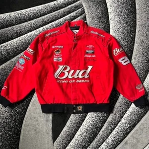 Vintage 2000s Y2K NASCAR Racing Budweiser Dale Earnhardt Jr. Red Black Jacket - Picture 1 of 7