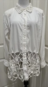 Vintage A.J. Tunic Top White Cutouts Front & Collar SZ 20 Shoulder Pads Unique - Picture 1 of 17