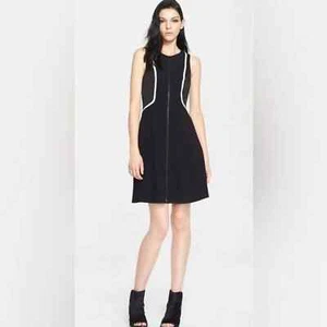 RAG and BONE Andrea Full Zip Front Dress Women's Size 10 Black W/Ivory Piping - Picture 1 of 8
