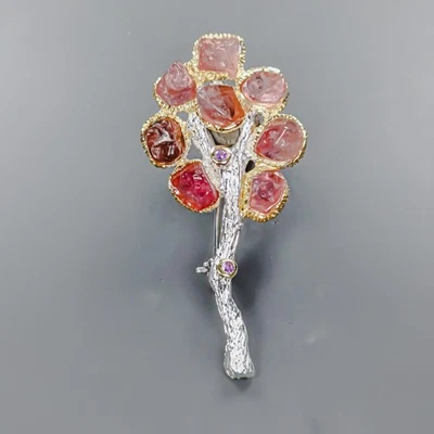 Broche de turmalina natural único AAA áspero plata de ley 925/NB30065 Foto 1 de 4