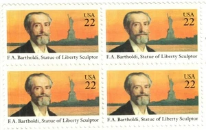 E A BARTHOLD STATUE OF LIBERTY--Block of 4 Collectible Stamps--FREE SHIPPING - Picture 1 of 1