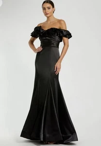 Mac Duggal 49834 Sz 8 Black Satin Ruffle Off The Shoulder Mermaid Gown $598 - Picture 1 of 5