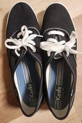 Sz 11 Keds Womens Champion Low Top Lace Up  Sneaker Shoe WF34100W Black Canvas - Image 1 of 4
