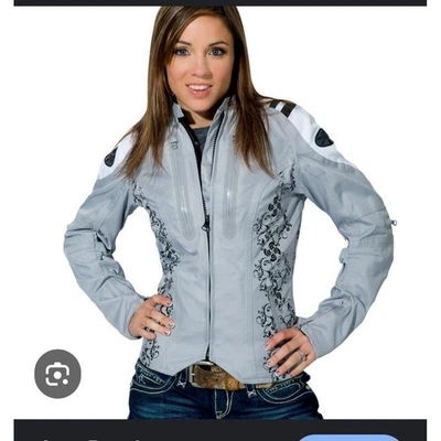Joe Rocket Motorcycle Jacket Womens Silver Black Floral Accents - Image 1 of 4