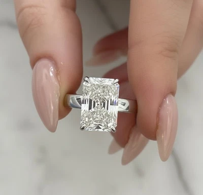 14k 黄金 5.00 克拉辐射实验室种植钻石订婚结婚戒指 — 第 1/4 张图片