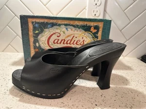 Neu Vintage 80er Candies Original Sandalen High Heels Pantoletten schwarz Leder 9/40 - Bild 1 von 13