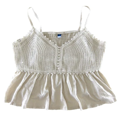 Blusa sin mangas de ganchillo de algodón marfil azul marino antiguo con cuello en V para mujer 2X nueva con etiquetas Foto 1 de 4