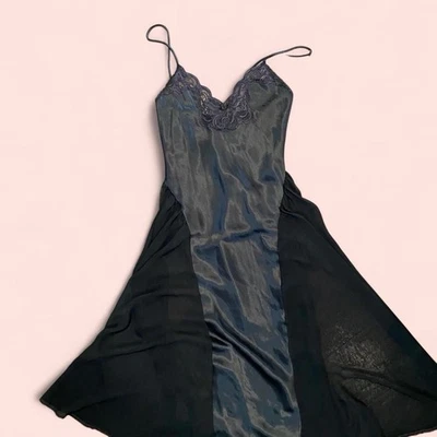 Vintage Lucie Ann II Elegant Black Lace Top Satin Nightgown Black Size L - Image 1 of 4