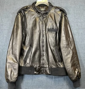 80s Vintage MEMBERS ONLY Iconic Cafe Racer Black Leather Jacket Sz 44 Biker Moto - Picture 1 of 9