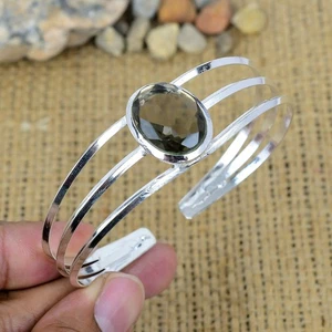 Smoky Topaz Gemstone Handmade 925 Solid Sterling Silver Dainty Bracelet Jewelry - Picture 1 of 4