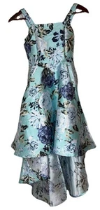 Speechless Kids Size 14 Mint Blue Floral High Low Formal Party Dress Bling - Picture 1 of 12