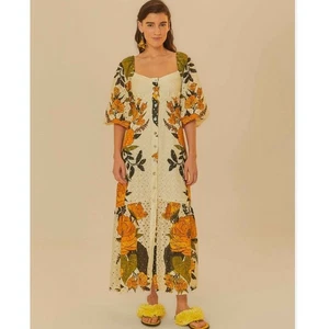 Farm Rio Womens Quiet Garden Floral Eyelet Dress Puff Sleeve Square Neck Small - Picture 1 of 10