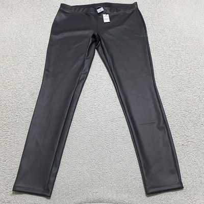 NWT Express Pants Womens Large Solid Black Faux Leather Skinny Mid Rise New - Image 1 of 4
