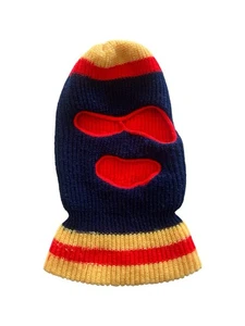 Vintage KNIT 3 HOLE FULL FACE MASK Robber Ski Mask Multicolor Balaclava - Picture 1 of 9