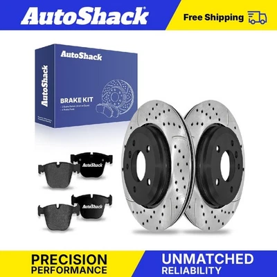 Rear Drilled Slotted Brake Rotors Premium Ceramic Pads for BMW 330Ci 330i Foto 1 de 4