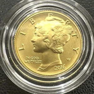 2016-W 1/10 oz Gold Mercury Dime Centennial (w/OGP) - Rare and Beautiful Coin - Picture 1 of 17