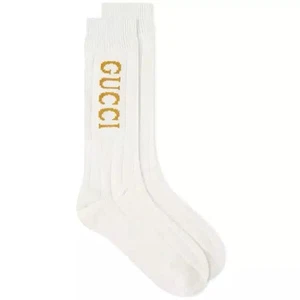 NWT Gucci Logo-Jacquard Ribbed Stretch Cotton-Blend Socks Sz M $270 - Picture 1 of 6