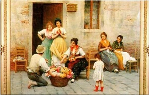 AK Gemälde "Der venezianische Blumenverkäufer" von Eugene De Blaas MD [556] - Bild 1 von 2