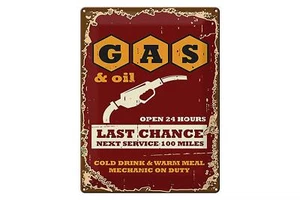 Blechschild Retro 30x40 cm Gas and Oil Last chance Metall Deko Schild tin sign - Picture 1 of 5