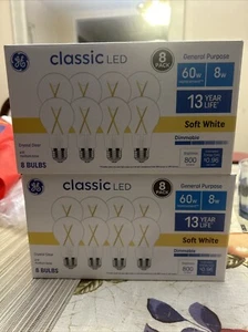 Lot of 2 GE Classic LED 60 W 8W Soft White A19 Light Bulbs 8 PACKS 800 Lumens - Picture 1 of 11