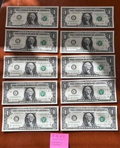 Dollar Bill Set Of 10 Sequential Special Fancy Serial Numbers Bank Crisp 2021 - Picture 1 of 2