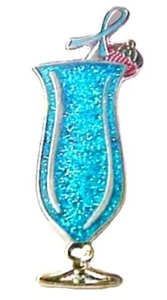 Teal Ribbon Awareness Lapel Pin Tropical Drink Hurricane Glass Cancer Causes New - Picture 1 of 6