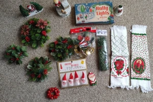 15 Pc Lot Vintage Christmas some In Original Pkg Santa Greens candle rings music - Picture 1 of 16