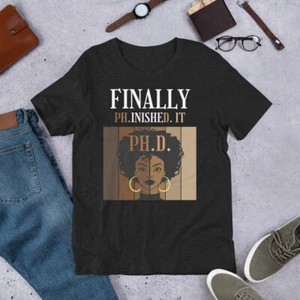 Finally PhinisheD It PhD Doctorate Student Graduation Afro t-shirt - Picture 1 of 10