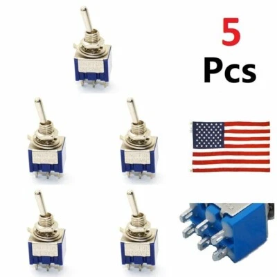 Toggle Switches 5 Pcs 3 Position Mini MTS-203 6-Pin DPDT ON-OFF-ON 6A 125VAC - Image 1 of 2