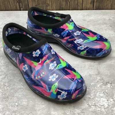 Sloggers Womens Garden Rain Shoes Sz 7 Black Floral Humming Bird USA - Image 1 of 4
