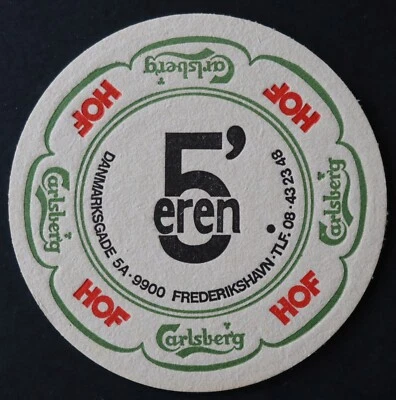 Sous-bock bière CARLSBERG Hof 5' Eren Frederikshavn beermat coaster 1 - Photo 1/2
