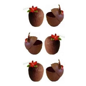 COCONUT CUP & FLOWER STRAW Hawaiian Hula Tropical Luau Hen Party Decor Beach UK - Picture 1 of 21