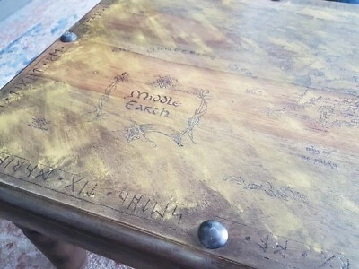 Gorgeous Vintage Unique Lord of the Rings Theme Rustic Tavern Coffee Table LOTR - Image 1 of 4
