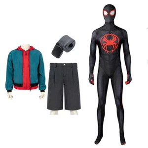 Across The Spider-Verse Miles Morales Jumpsuit Jacket Pants Coat Cosplay Costume - Picture 1 of 19