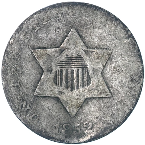 1852 (P) Three Cent Silver Coin About Good AG See Pics U154 Cover